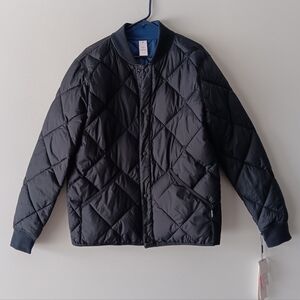 Calvin Klein Reversible Puffer Jacket Quilted Stand Collar Black Blue Medium